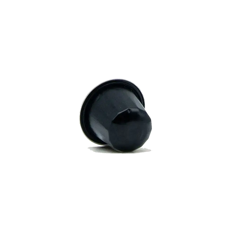 Black rubber dust cap or plug with a flanged base, viewed from the side