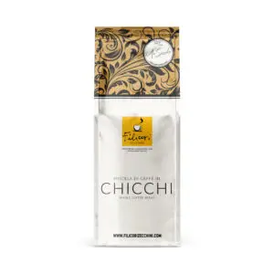 Filicori Zecchini whole coffee beans bag with gold ornamental design, passion for quality since 1919