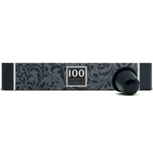 Box of 100 Percento Arabica coffee capsules with a single black capsule beside it