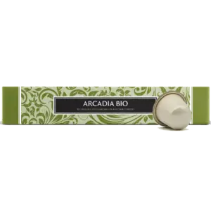 Arcadia Bio coffee capsules box with a single Nespresso-compatible capsule, 10 capsules per pack