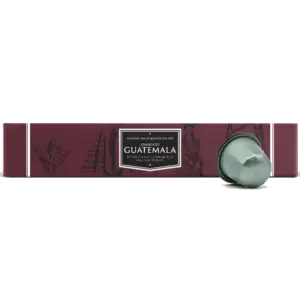 Grand Cru Guatemala Nespresso-compatible coffee capsules box with a single grey capsule beside it