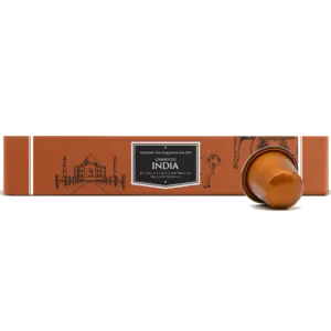 Grand Cru India Nespresso-compatible coffee capsules box, 10 capsules, with a single brown capsule beside it